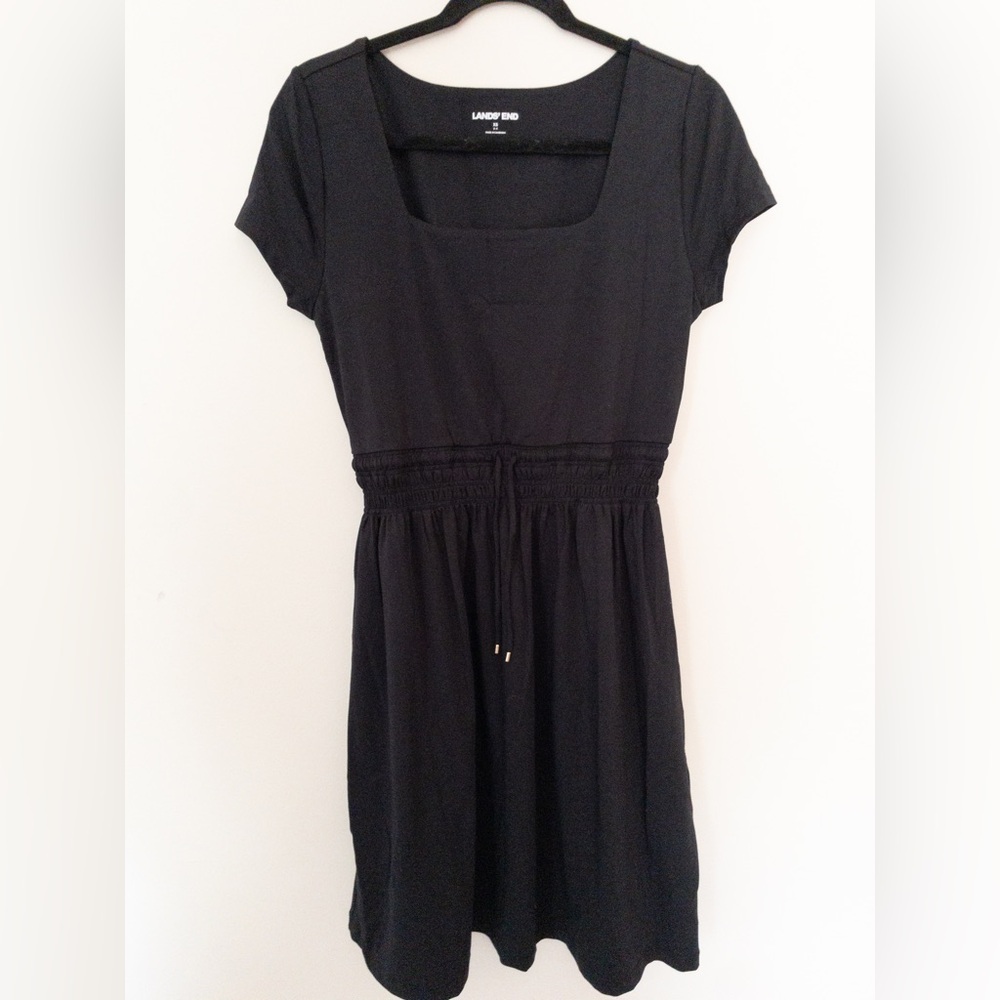 Lands' End Black Mini Dress Short Sleeve Stretch Waist XS